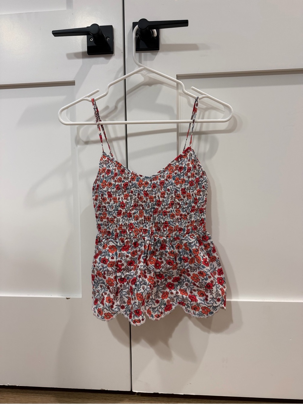 No Boundaries Floral Smocked Spaghetti Strap Top - Red, Orange & Blue